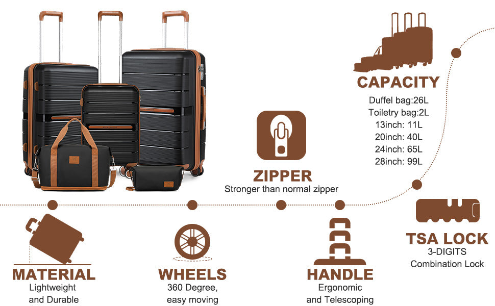 British Traveller Lightweight Hard Shell Luggage Set with TSA Lock, Spinner Wheels, 20" 24" 28" Travel Suitcases,Black