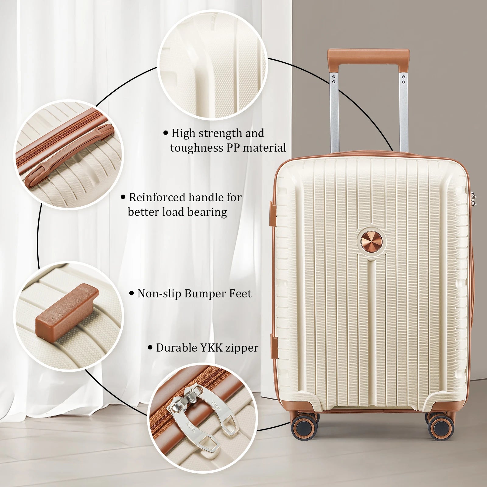 Joyway Sets 5 Piece Suitcase Set, PP Hardshell Carry on Suitcase Set, Travel Suitcases with Double Spinner Wheels and TSA Lock