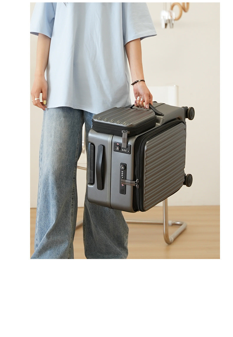 KLQDZMS Carry-on Suitcase Front Opening Laptop Boarding Case 20 Inch USB Charging Trolley Case Password Box Cabin Luggage