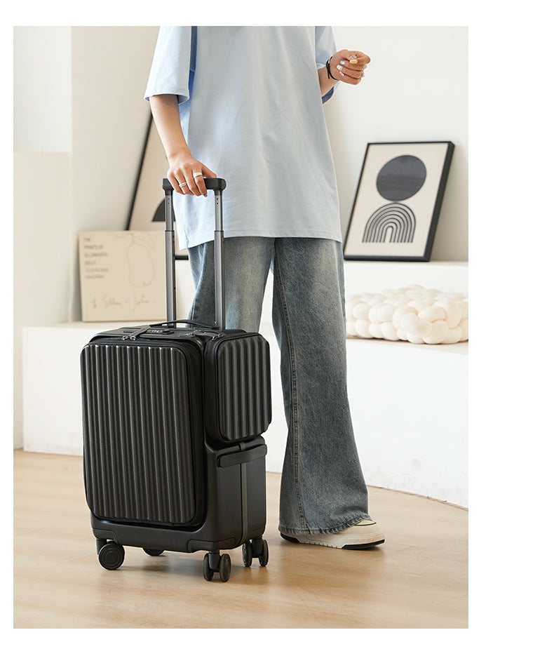 KLQDZMS Carry-on Suitcase Front Opening Laptop Boarding Case 20 Inch USB Charging Trolley Case Password Box Cabin Luggage