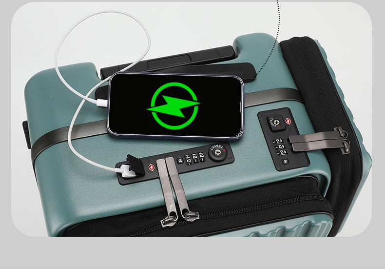 KLQDZMS Carry-on Suitcase Front Opening Laptop Boarding Case 20 Inch USB Charging Trolley Case Password Box Cabin Luggage