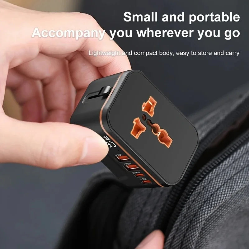 5-In-1 Travel Charger,World All In One Universal Travel Adapter, Two PD20W +Two QC3.0 FAST Charging Ports For Travel, Home