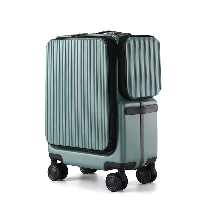 KLQDZMS Carry-on Suitcase Front Opening Laptop Boarding Case 20 Inch USB Charging Trolley Case Password Box Cabin Luggage