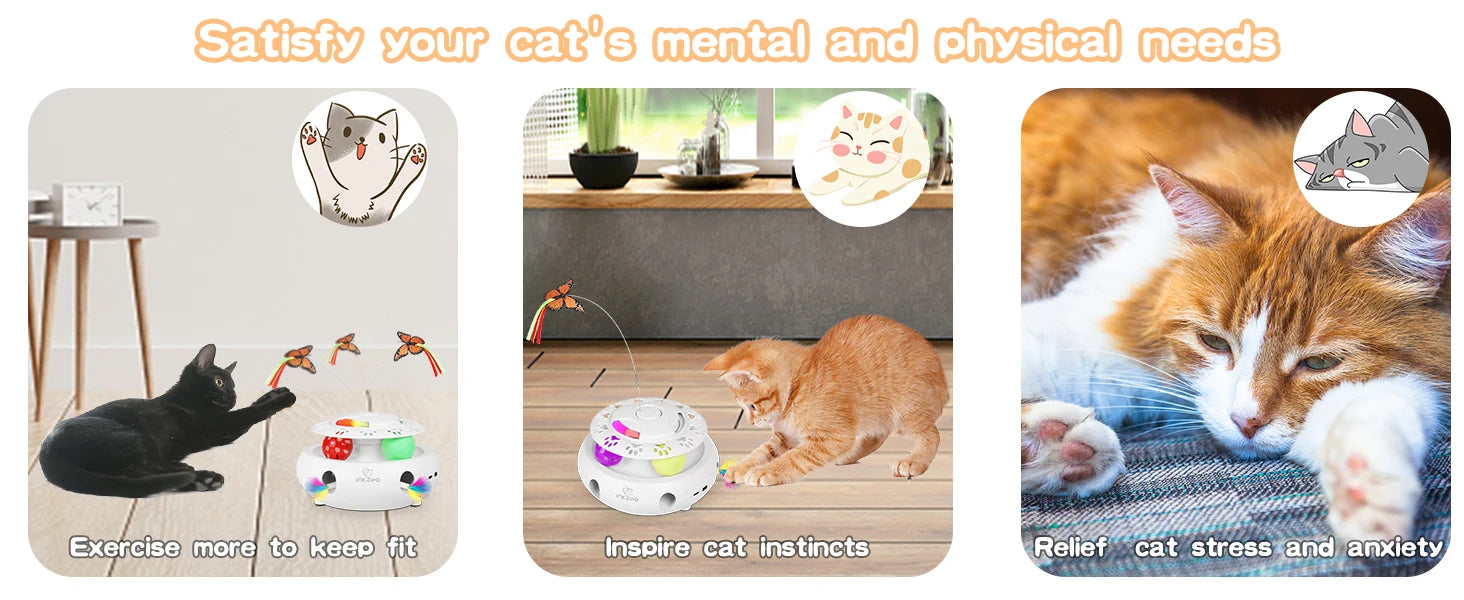 INKZOO 4-in-1 Interactive Cat Toys for Indoor Cats, Automatic 6 Holes Mice Whack-A-Mole, Fluttering Butterfly, Track Balls, USB