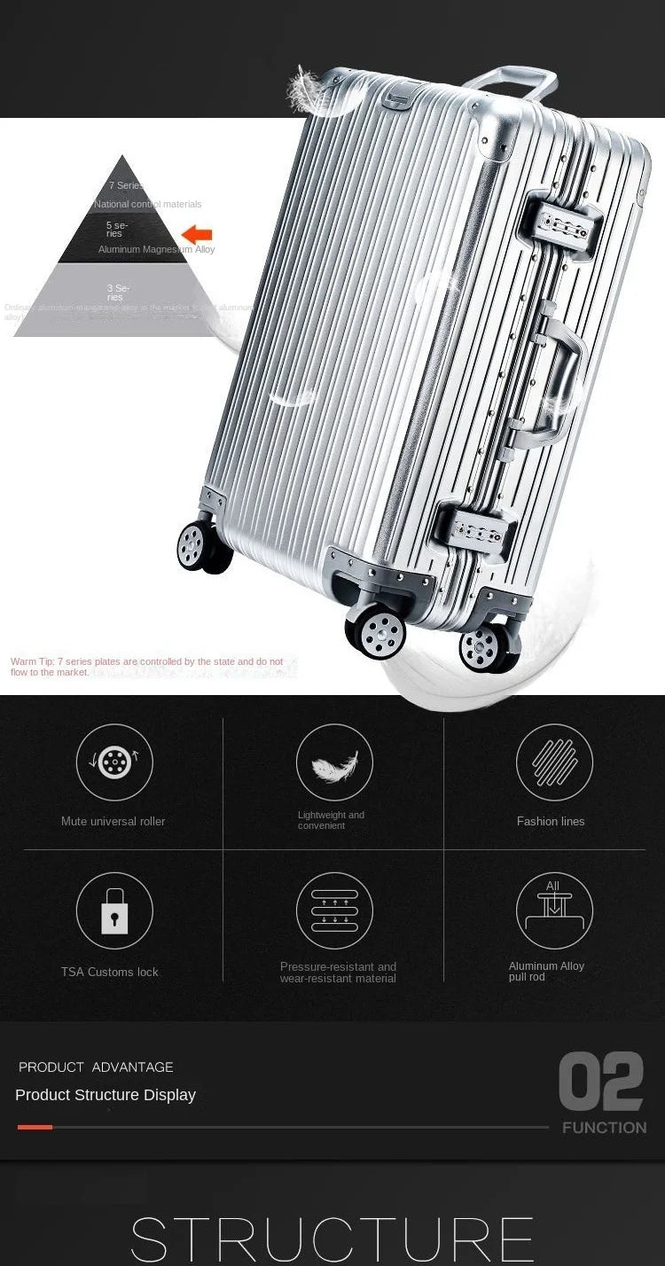New All Aluminum Travel Luggage High End Fashion Luggage Perfect For Boarding Spinner International Brand Travel Suitcase