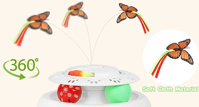INKZOO 4-in-1 Interactive Cat Toys for Indoor Cats, Automatic 6 Holes Mice Whack-A-Mole, Fluttering Butterfly, Track Balls, USB