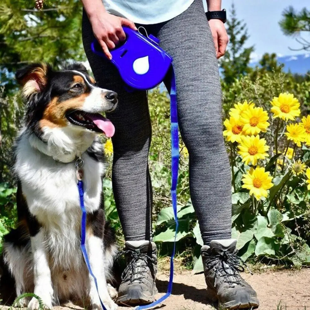 Detachable Retractable Dog Leash Builtin Water Bottle with Water Bowl Dog Traction Rope Plastic Waste Bag Container