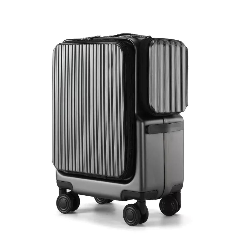 KLQDZMS Carry-on Suitcase Front Opening Laptop Boarding Case 20 Inch USB Charging Trolley Case Password Box Cabin Luggage