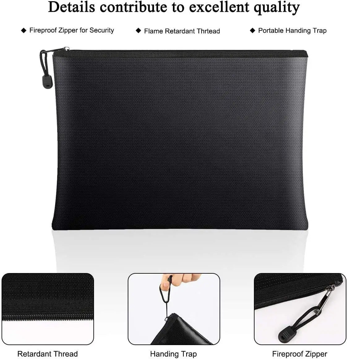 Waterproof Money Bags Fire Safe Storage Pouch with Zipper Cash File Envelope Holder for Home Office Fireproof Document Bag