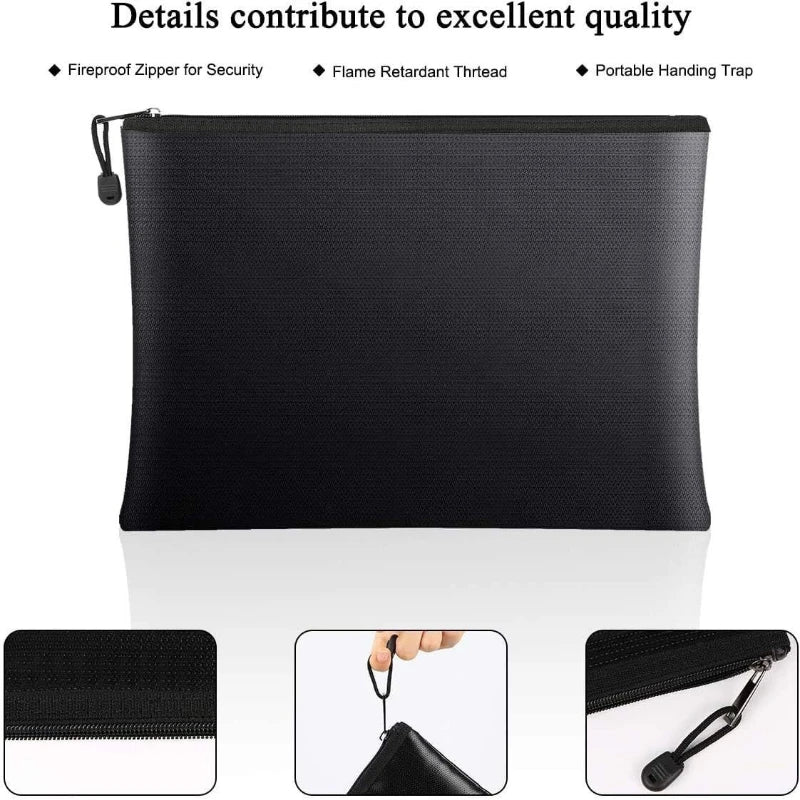 Waterproof Money Bags Fire Safe Storage Pouch with Zipper Cash File Envelope Holder for Home Office Fireproof Document Bag