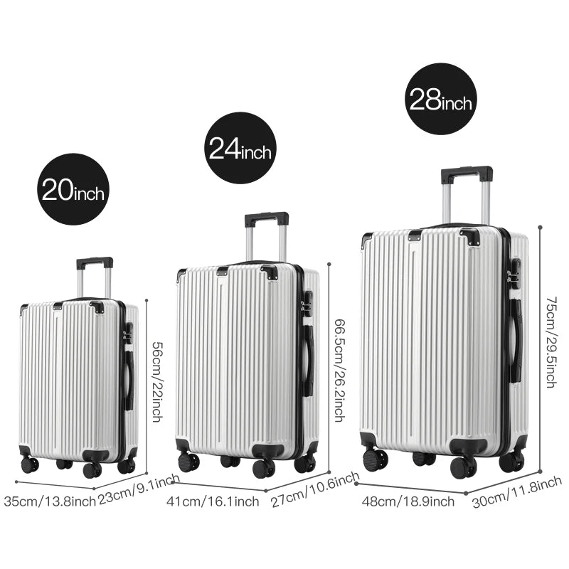 3pcs Luggage with Corner Protectors 20/24/28-Inch Durable Hard Shell 360 Spinner Wheels Multifunctional Large Capacity Lightweig