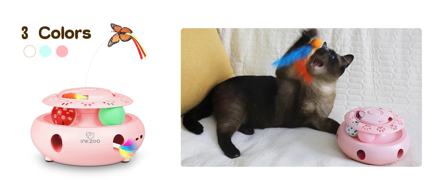 INKZOO 4-in-1 Interactive Cat Toys for Indoor Cats, Automatic 6 Holes Mice Whack-A-Mole, Fluttering Butterfly, Track Balls, USB