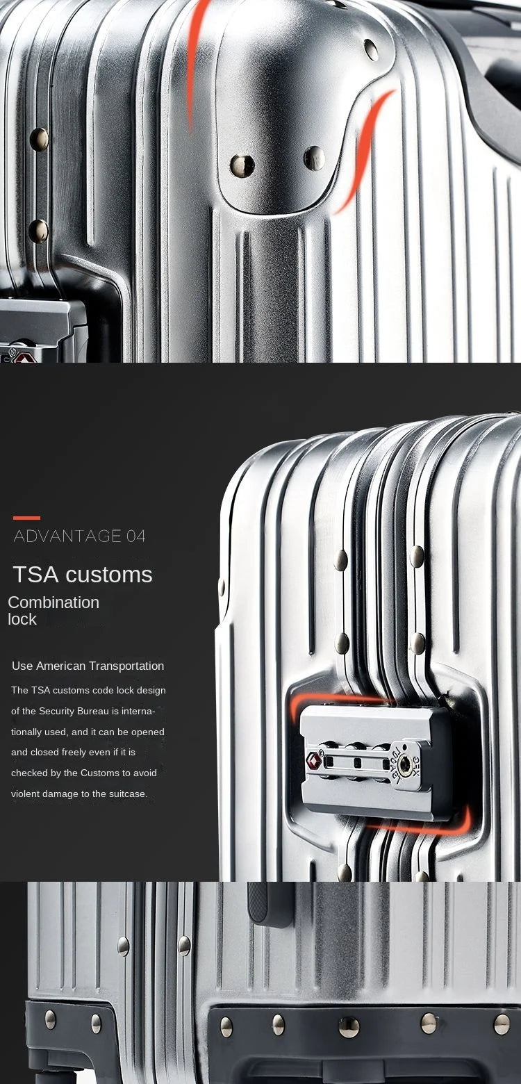New All Aluminum Travel Luggage High End Fashion Luggage Perfect For Boarding Spinner International Brand Travel Suitcase