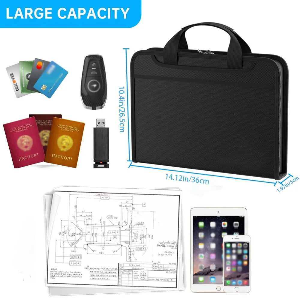 Black Organ File Folder Hand Drawer Multi Compartment Organizer bag Fireproof Waterproof File Organizer for Home School Office