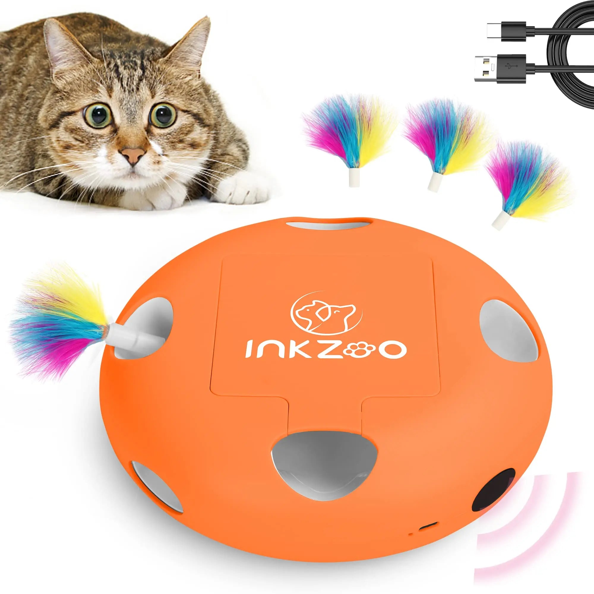 INKZOO 4-in-1 Interactive Cat Toys for Indoor Cats, Automatic 6 Holes Mice Whack-A-Mole, Fluttering Butterfly, Track Balls, USB