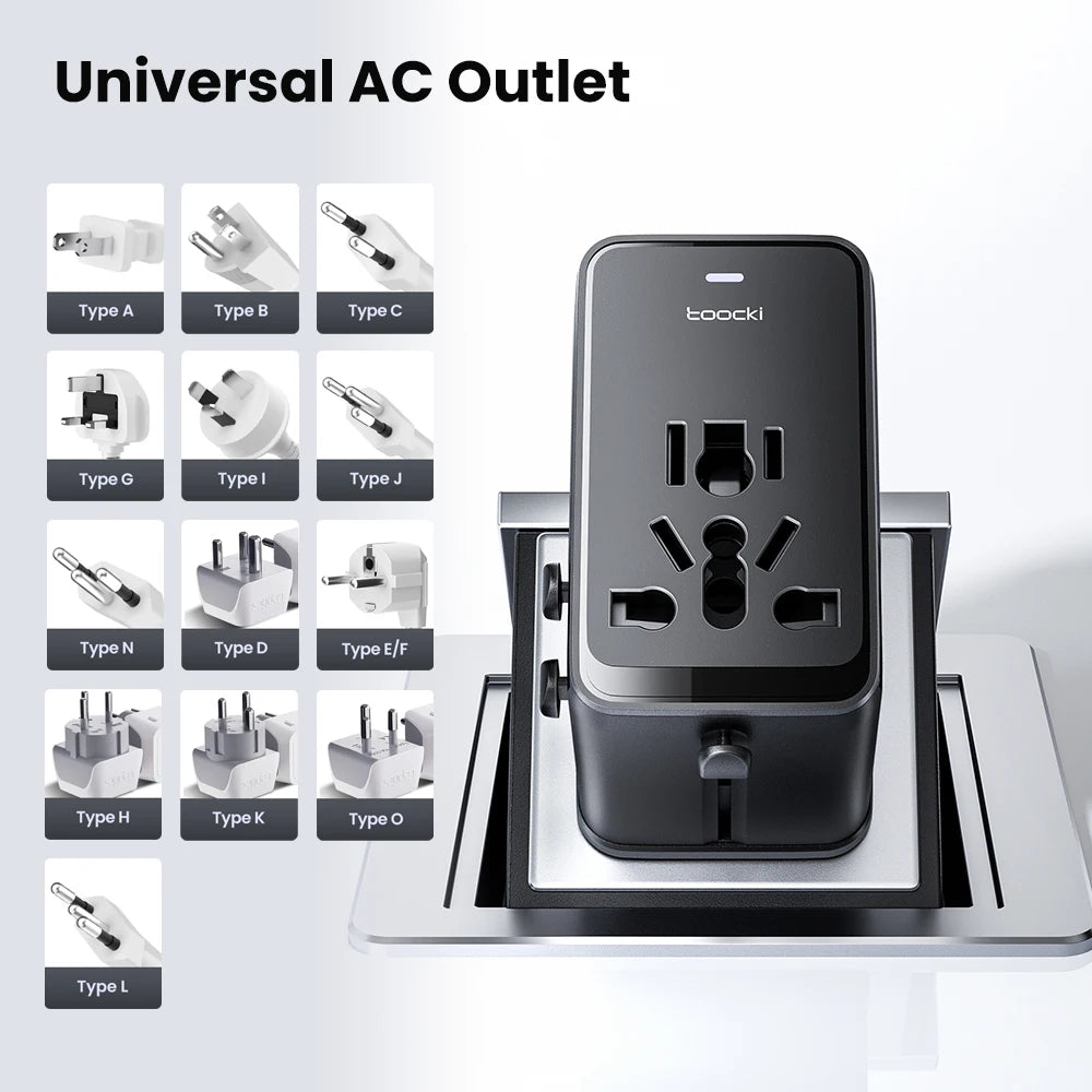 Toocki GaN 75W Universal Travel Adapter Worldwide With 1AC Outlet 1 USB 2 Type-C Ports PD 45W Fast Charger for EU US UK AUS Plug