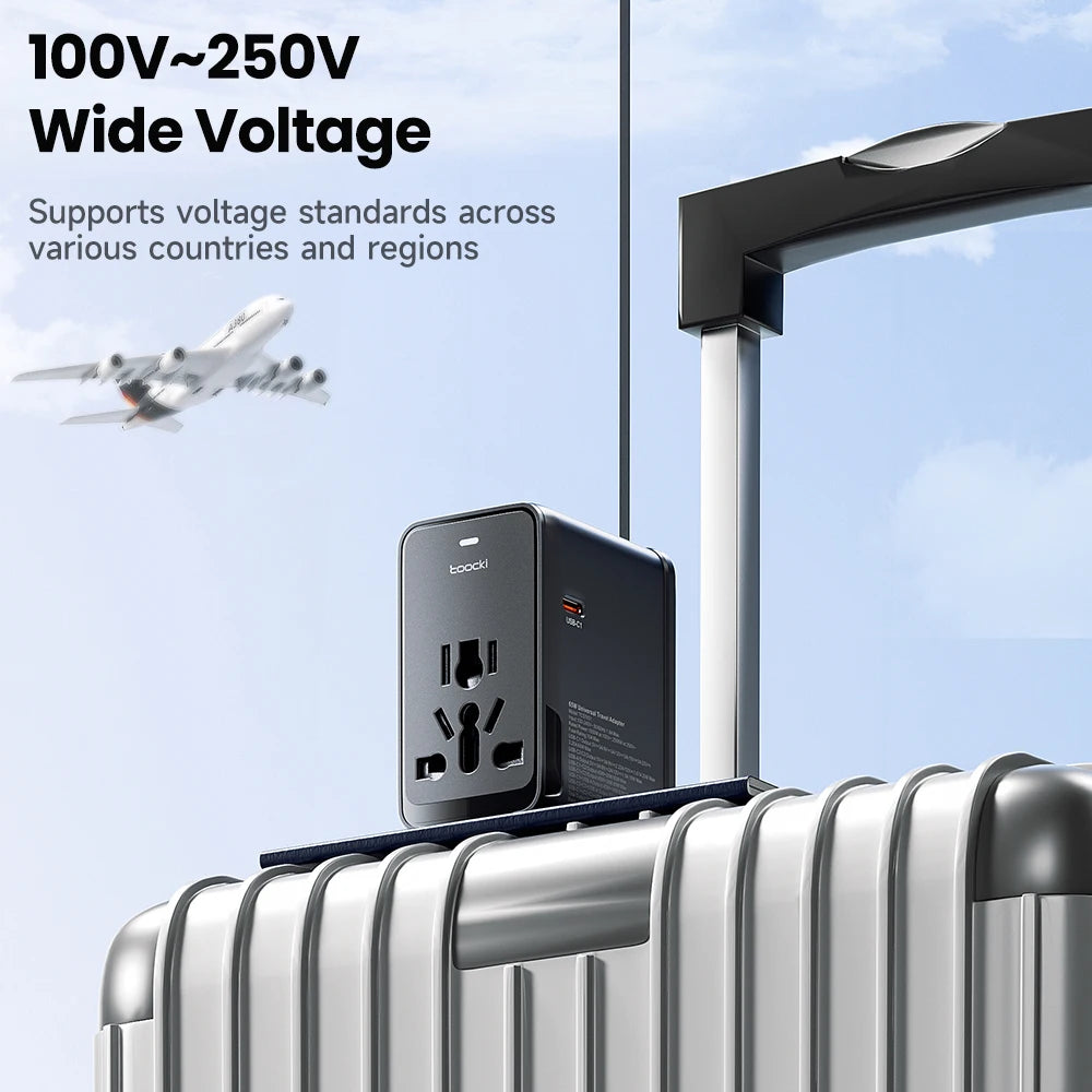 Toocki GaN 75W Universal Travel Adapter Worldwide With 1AC Outlet 1 USB 2 Type-C Ports PD 45W Fast Charger for EU US UK AUS Plug