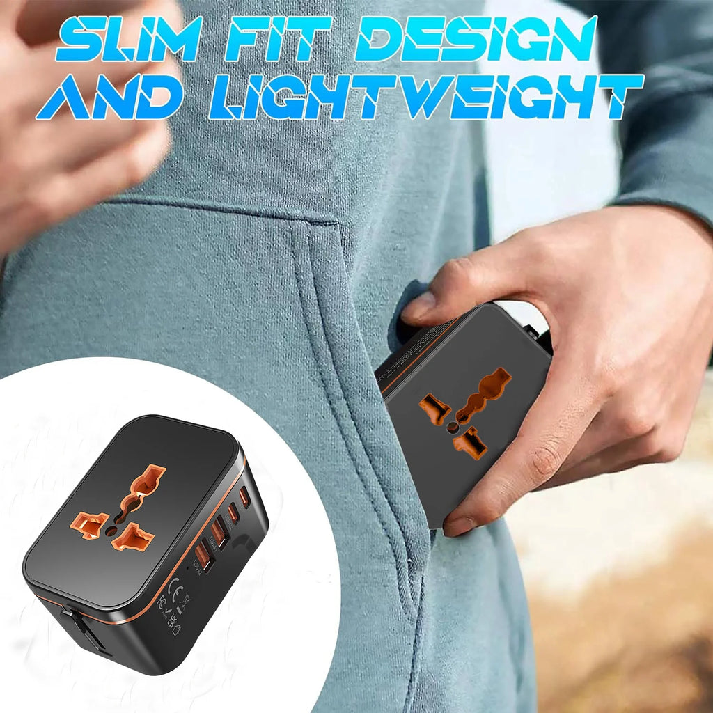 5-In-1 Travel Charger,World All In One Universal Travel Adapter, Two PD20W +Two QC3.0 FAST Charging Ports For Travel, Home