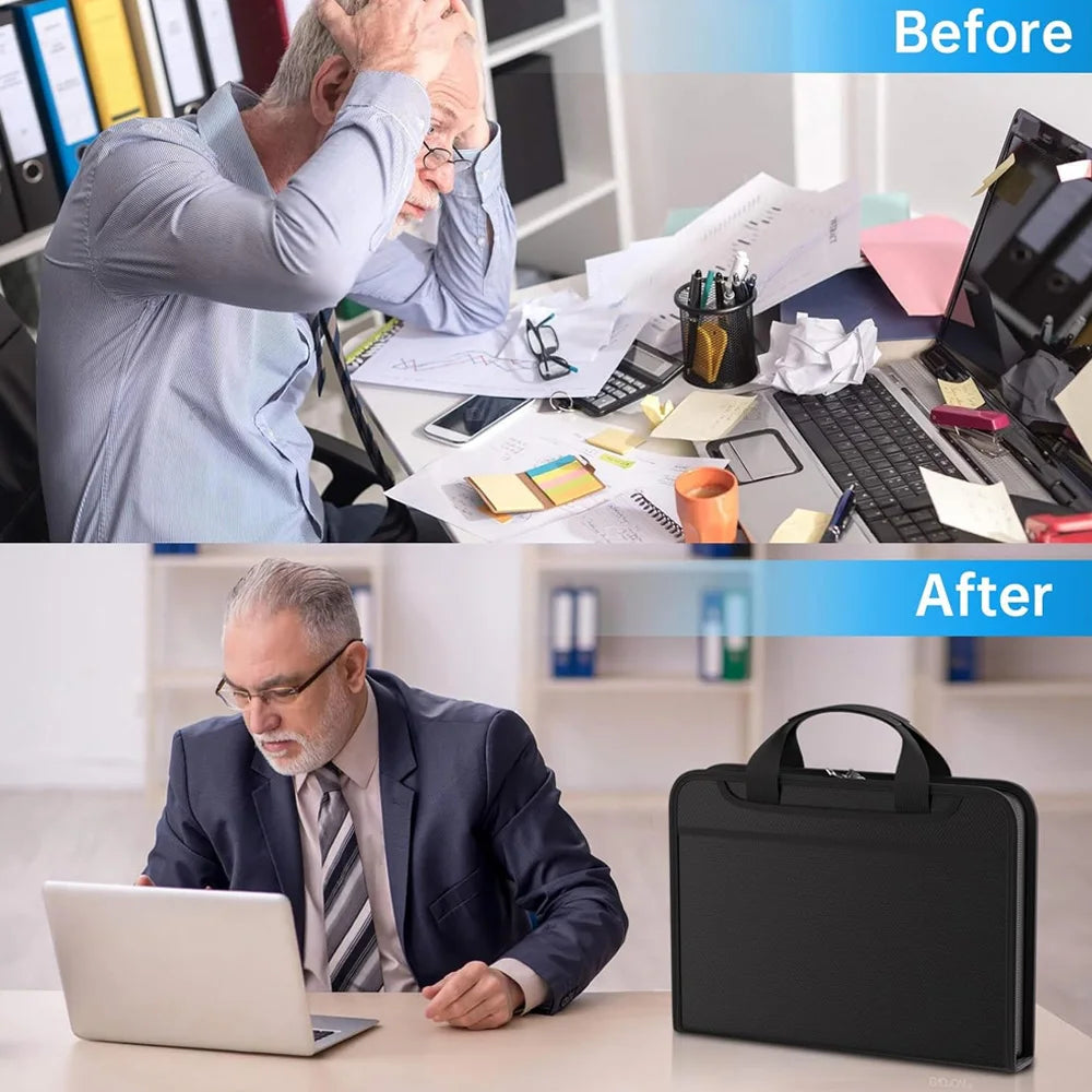 Black Organ File Folder Hand Drawer Multi Compartment Organizer bag Fireproof Waterproof File Organizer for Home School Office