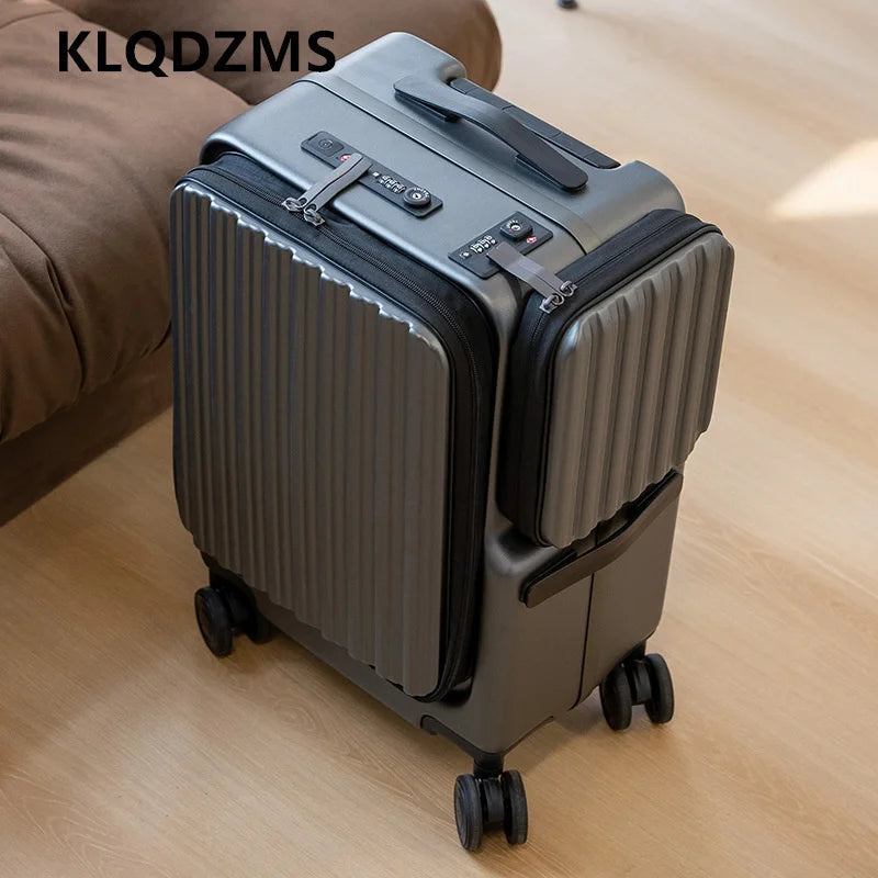 KLQDZMS Carry-on Suitcase Front Opening Laptop Boarding Case 20 Inch USB Charging Trolley Case Password Box Cabin Luggage