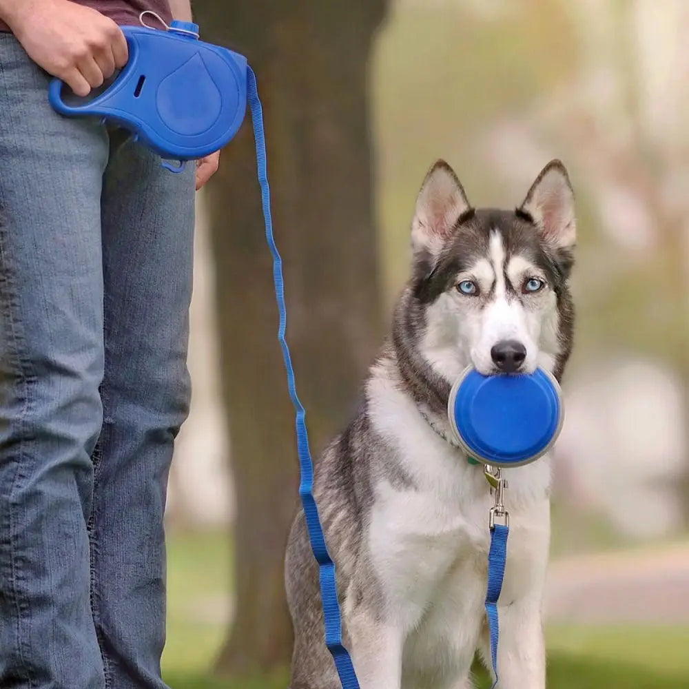 Detachable Retractable Dog Leash Builtin Water Bottle with Water Bowl Dog Traction Rope Plastic Waste Bag Container