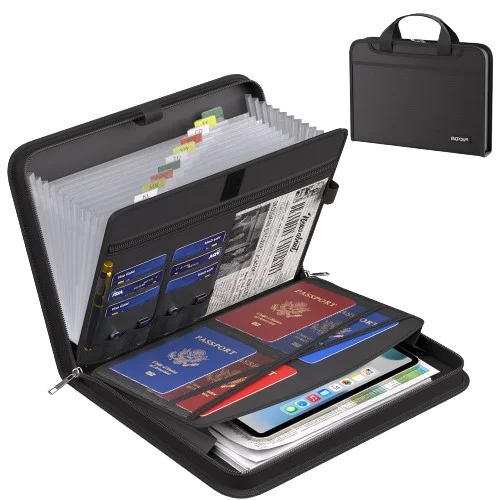 Black Organ File Folder Hand Drawer Multi Compartment Organizer bag Fireproof Waterproof File Organizer for Home School Office