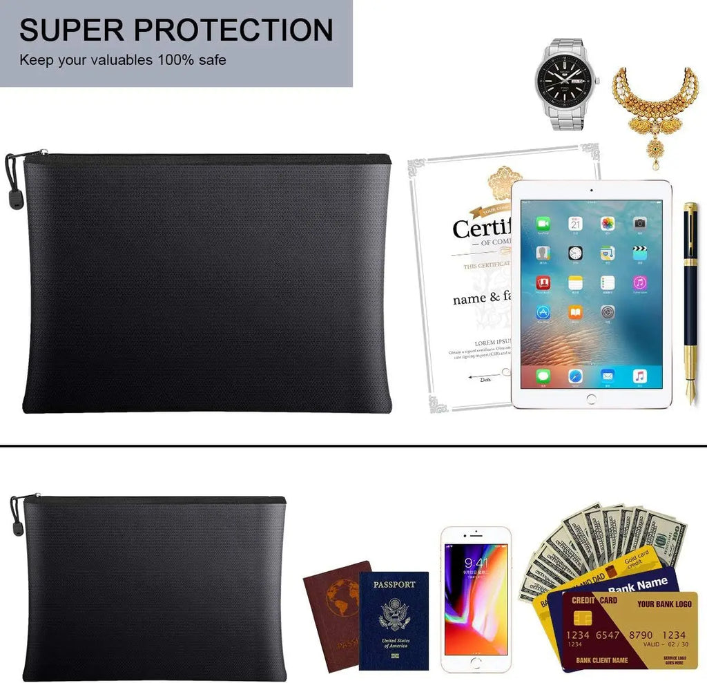 Waterproof Money Bags Fire Safe Storage Pouch with Zipper Cash File Envelope Holder for Home Office Fireproof Document Bag