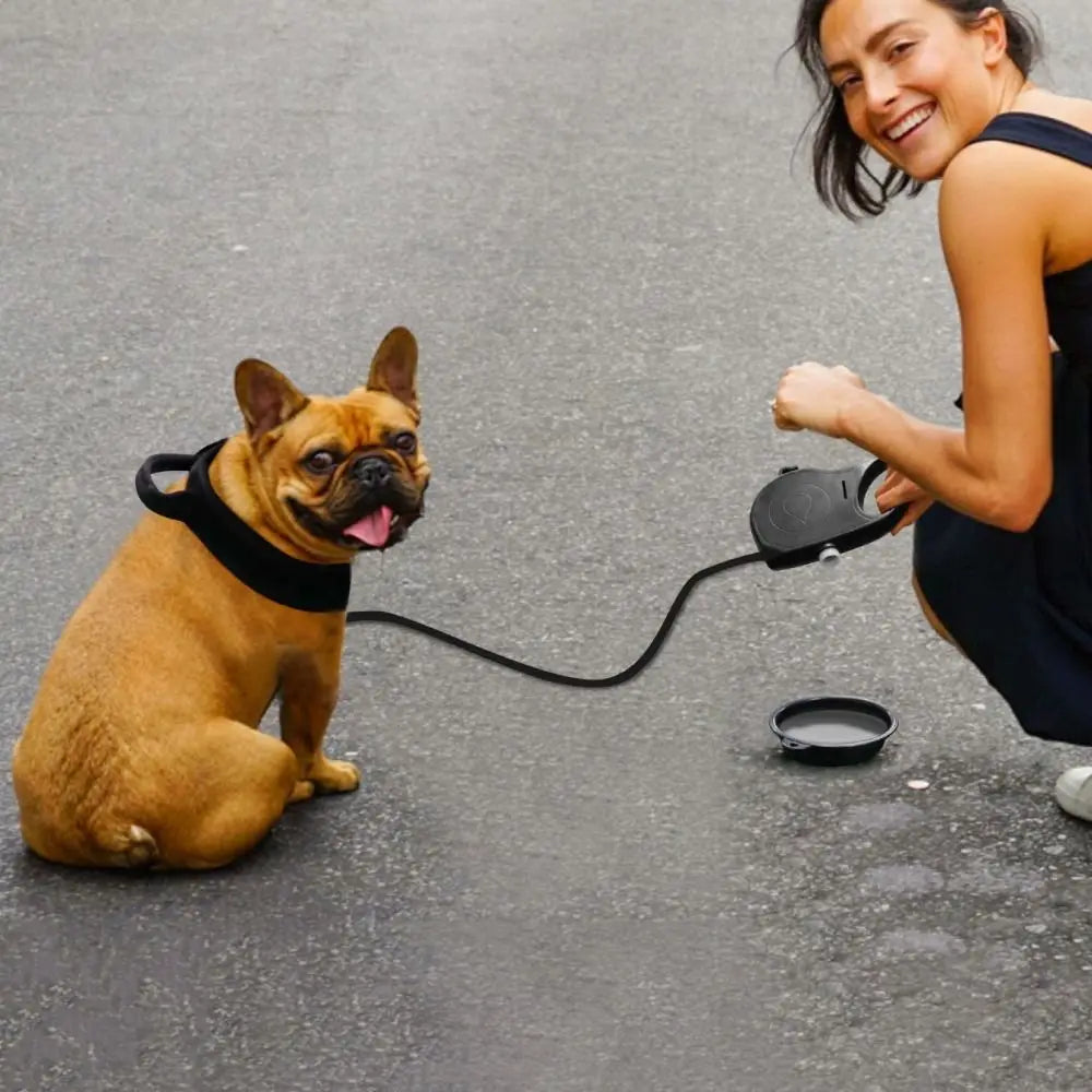 Detachable Retractable Dog Leash Builtin Water Bottle with Water Bowl Dog Traction Rope Plastic Waste Bag Container