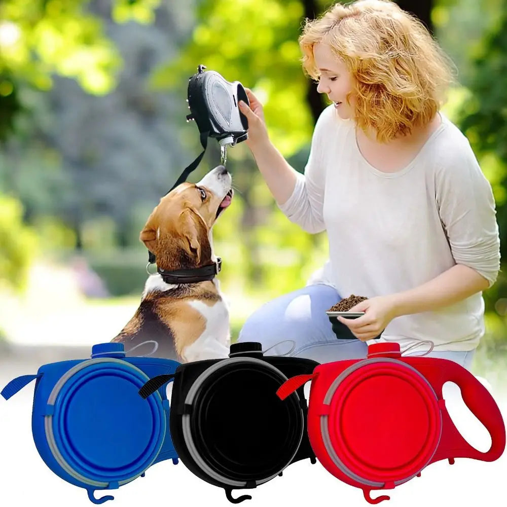 Detachable Retractable Dog Leash Builtin Water Bottle with Water Bowl Dog Traction Rope Plastic Waste Bag Container