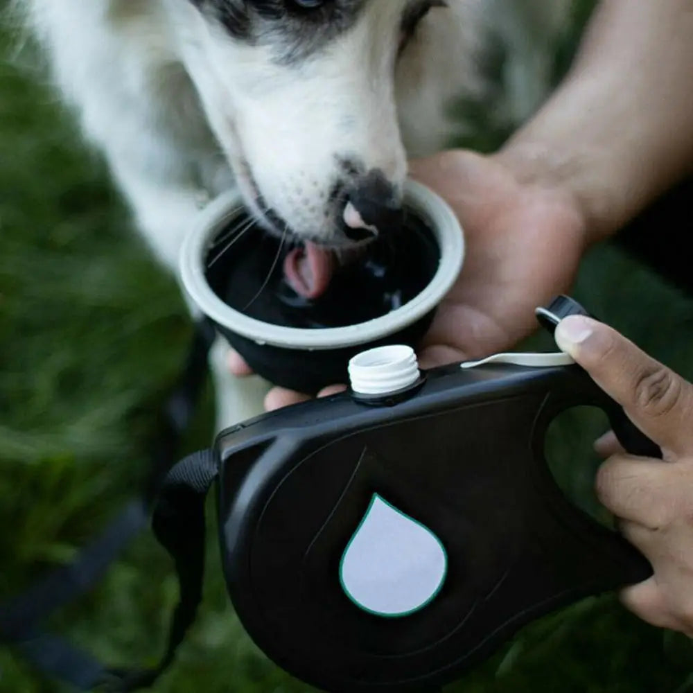 Detachable Retractable Dog Leash Builtin Water Bottle with Water Bowl Dog Traction Rope Plastic Waste Bag Container