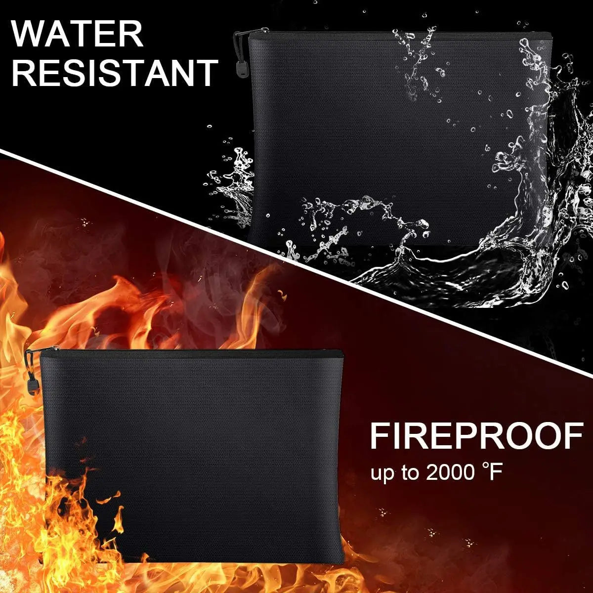 Waterproof Money Bags Fire Safe Storage Pouch with Zipper Cash File Envelope Holder for Home Office Fireproof Document Bag