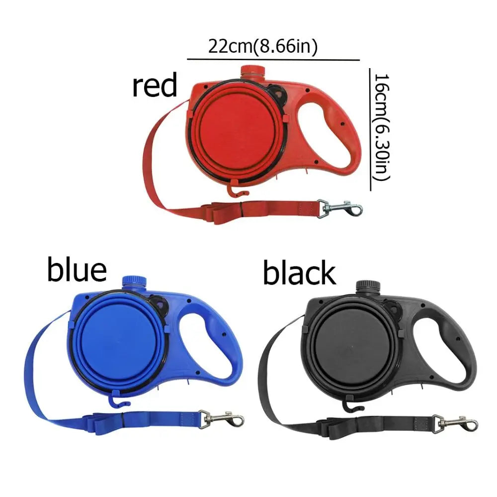 Detachable Retractable Dog Leash Builtin Water Bottle with Water Bowl Dog Traction Rope Plastic Waste Bag Container