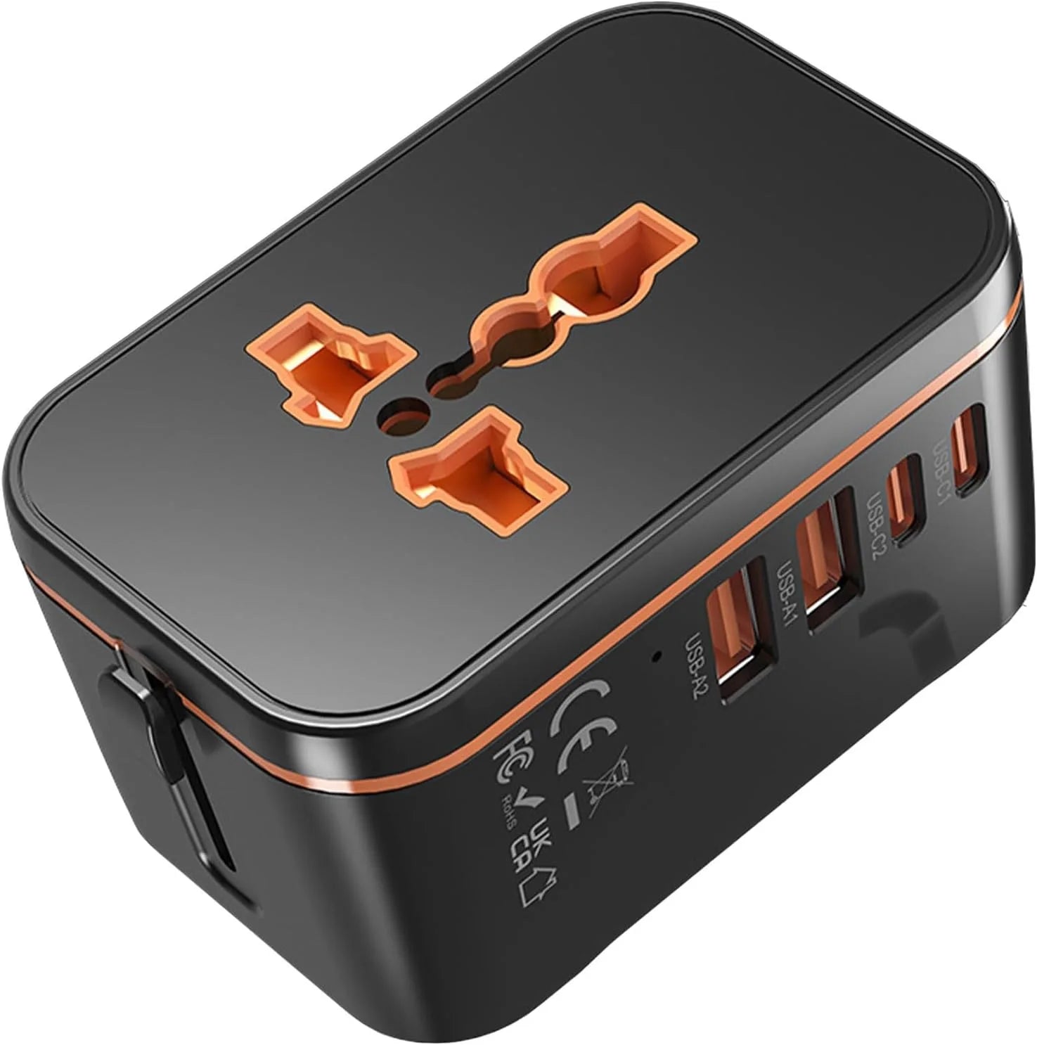 5-In-1 Travel Charger,World All In One Universal Travel Adapter, Two PD20W +Two QC3.0 FAST Charging Ports For Travel, Home