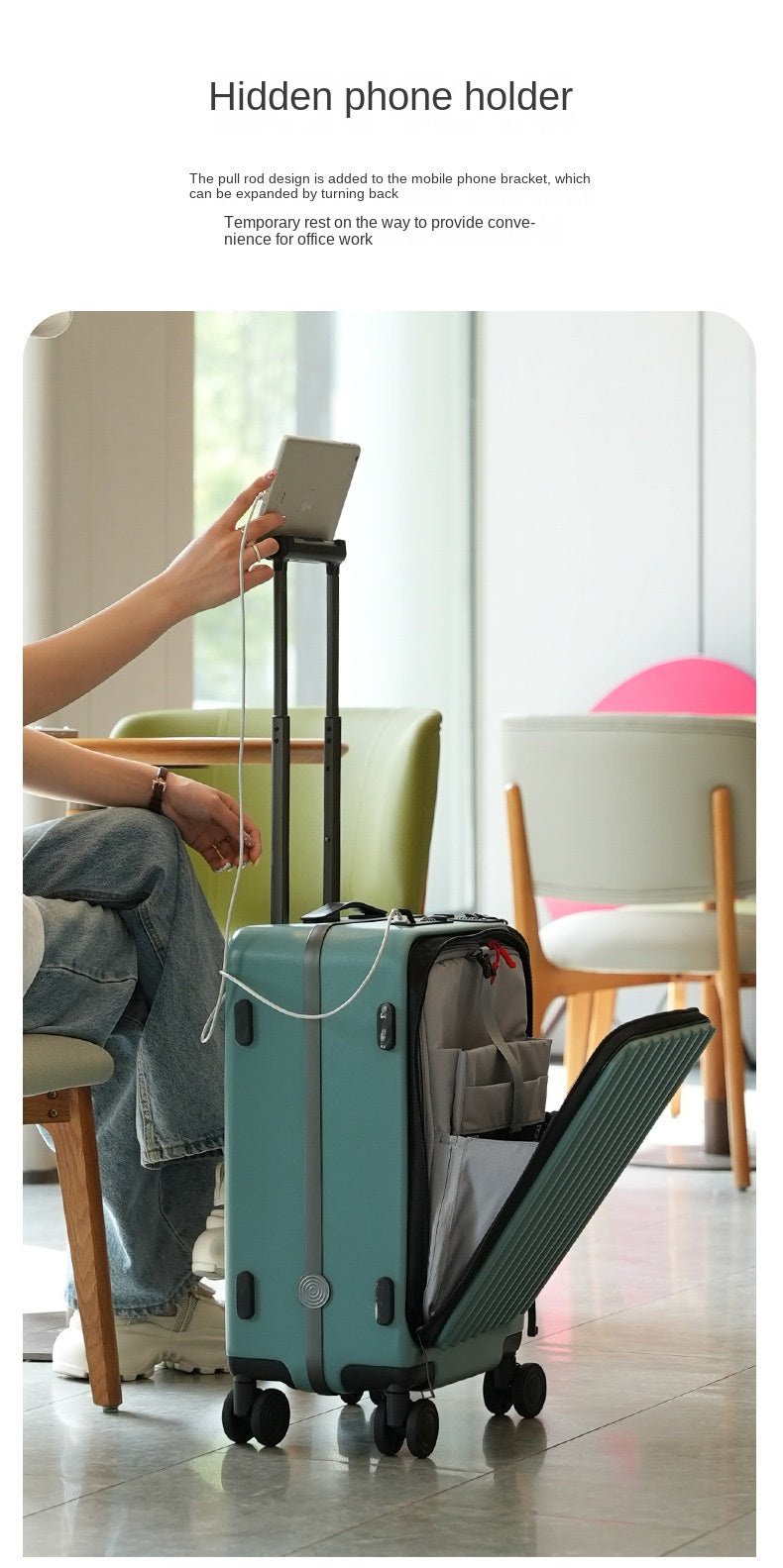 KLQDZMS Carry-on Suitcase Front Opening Laptop Boarding Case 20 Inch USB Charging Trolley Case Password Box Cabin Luggage