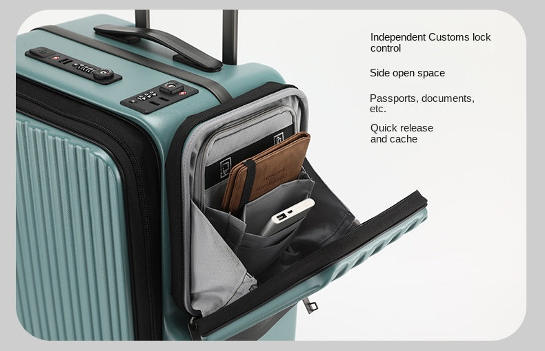 KLQDZMS Carry-on Suitcase Front Opening Laptop Boarding Case 20 Inch USB Charging Trolley Case Password Box Cabin Luggage